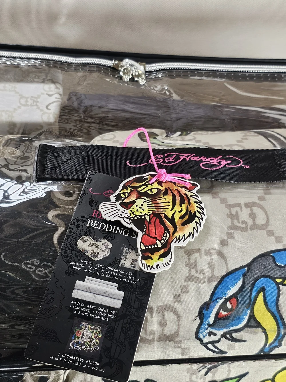 Ed Hardy 8-Piece King Reversible Bedding Set with snake and roses panthers